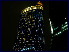 IFC, the currently tallest skyscraper, with it's illuminated diagonal patterns at night.